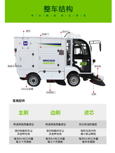 四轮扫路车MN-S1800配备240L标准洛扎垃圾桶